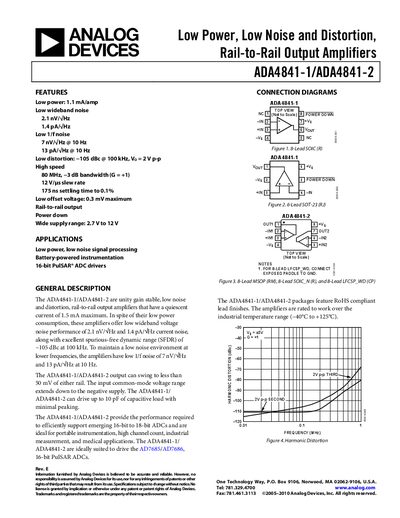 Analog Devices ADA4841-1/ADA4841-2 Datasheet Rev E - cover page