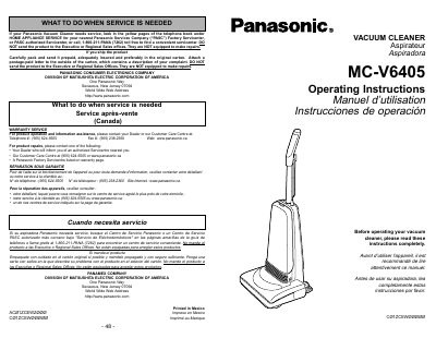 Panasonic MC-V6405 Vacuum Cleaner Operating Instructions - cover page