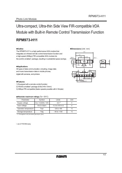 ROHM RPM973-H11 Infrared Communication Module Handbook - cover page