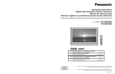 Panasonic TH-42PX6U/TH-50PX6U Digital High Definition Plasma Television Operating Instructions