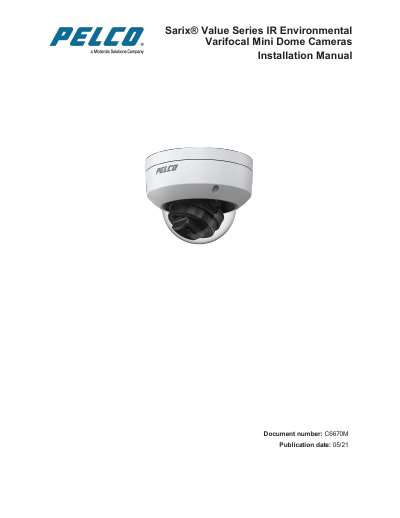 Pelco Value Series IR Environmental Varifocal Mini Dome Cameras Installation Manual - cover page