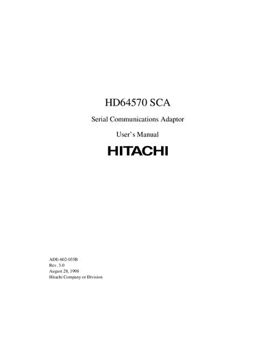 Hitachi HD64570 SCA User Manual - cover page