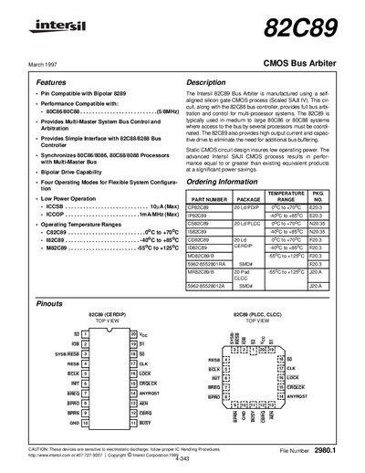Intersil 82C89 Bus Arbiter Datasheet - cover page