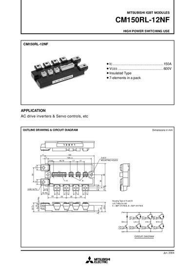 Mitsubishi CM150RL-12NF IGBT Module Datasheet - cover page