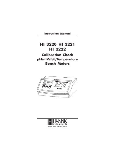 Hanna Instruments HI 3220/3221/3222 Bench Meters Instruction Manual - cover page