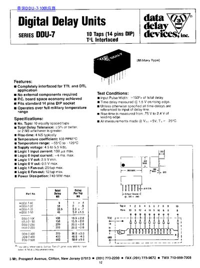 Data Delay Devices DDU-7 Series Digital Delay Units Datasheet