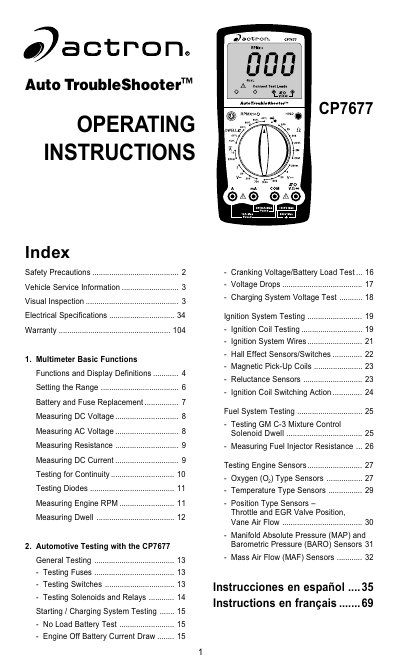 Actron CP7677 Auto Troubleshooter Operating Instructions - cover page