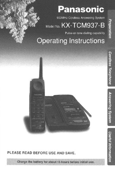 Panasonic KX-TCM937-B Cordless Telephone Operating Instructions - cover page