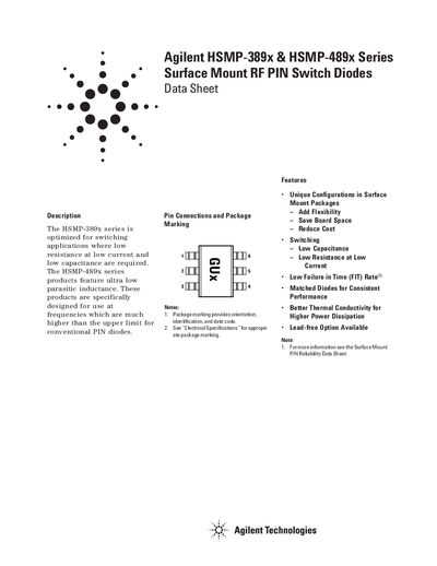 Agilent HSMP-389x & HSMP-489x Series Datasheet - cover page