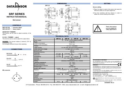 Datasensor SRF Series Slot Sensor Instruction Manual - cover page
