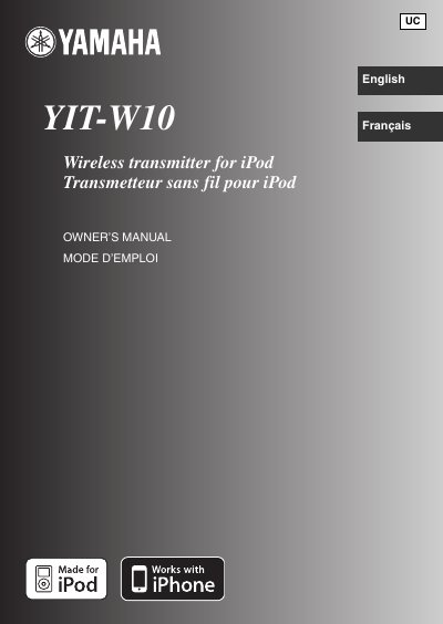 Yamaha YIT-W10 Wireless Transmitter Owner's Manual - cover page