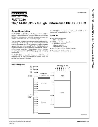 FAIRCHILD FM27C256 262 144-Bit (32K x 8) High Performance CMOS EPROM handbook - cover page