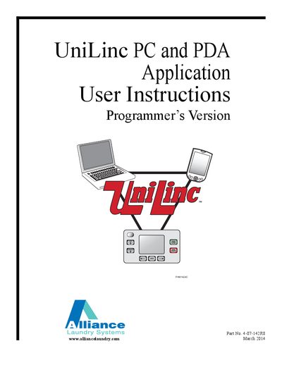Alliance Laundry Systems PHM1424C UniLinc PC and PDA Application User Instructions - cover page