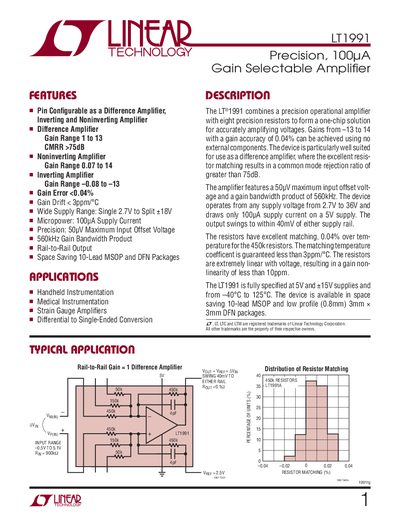 LINEAR TECHNOLOGY LT1991 Precision 100 A Gain Selectable Ampli er handbook
