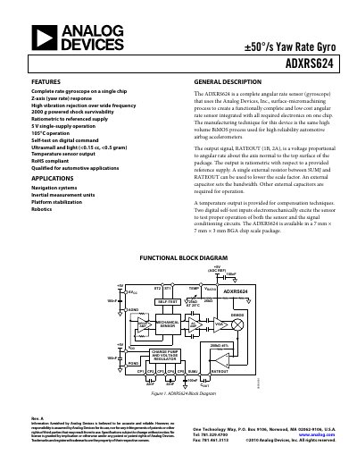 Analog Devices ADXRS624 Gyroscope Handbook Rev A - cover page
