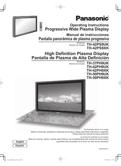 Panasonic TH-42PS9UK/TH-42PS9XK/TH-37PH9UK/TH-42PH9UK/TH-42PH9XK/TH-50PH9UK/TH-50PH9XK Operating Instructions - cover page