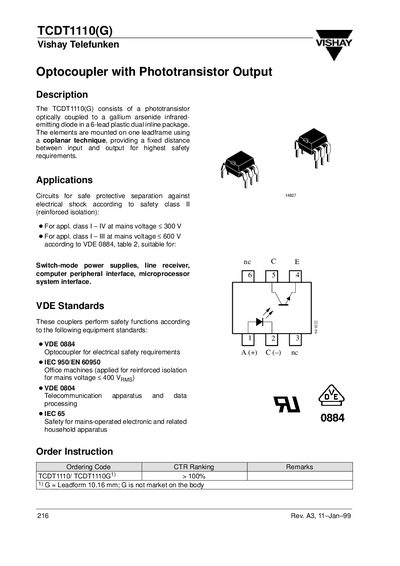 Vishay TCDT1110(G) Optocoupler Datasheet - cover page