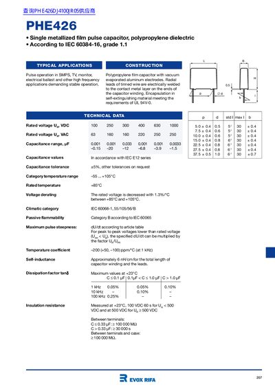 EVOX RIFA PHE426 Capacitor Datasheet - cover page