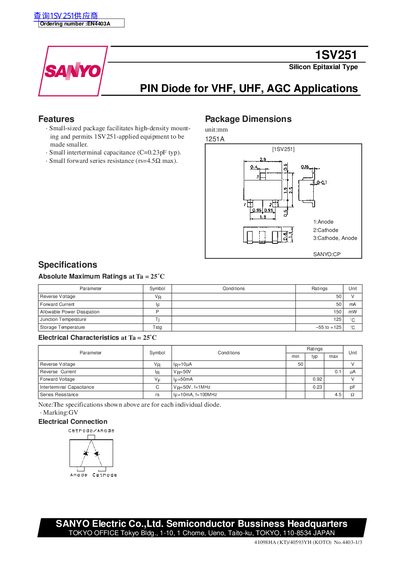 SANYO 1SV251 handbook - cover page