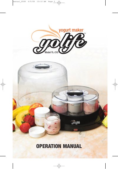 Yolife YL-210 Yogurt Maker Operation Manual - cover page