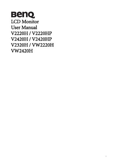 BenQ V2220H/V2220HP/V2420H/V2420HP/V2320H/VW2220H/VW2420H iLCD Monitor User Manual