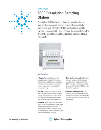 Agilent 8000 Dissolution Sampling Station Datasheet - cover page
