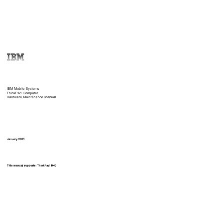 IBM ThinkPad R40 Hardware Maintenance Manual - cover page