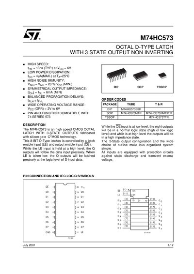 STMicroelectronics M74HC573 Datasheet - cover page