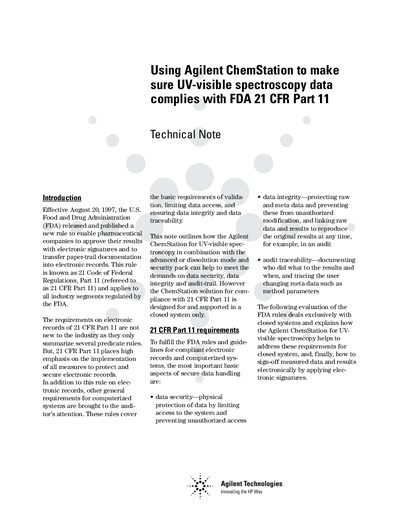 Agilent ChemStation 21 CFR Part 11 Compliance Technical Note - cover page