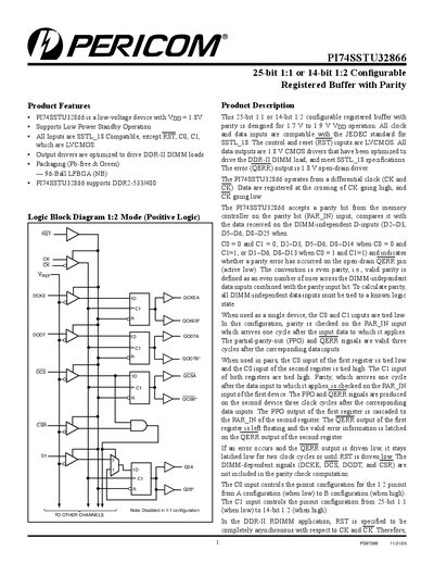 Pericom PI74SSTU32866 Datasheet - cover page