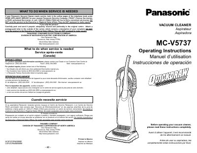 Panasonic MC-V5737 Vacuum Cleaner Operating Instructions - cover page