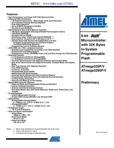 Atmel ATmega329P/ATmega3290P Datasheet