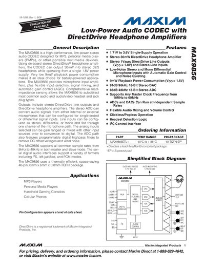 Maxim MAX9856 Audio CODEC Datasheet