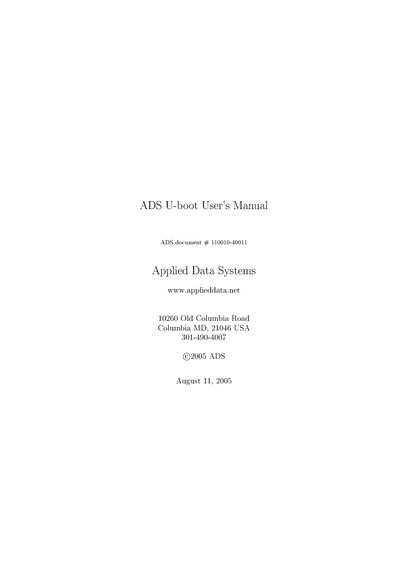 Applied Data Systems ADS U-boot User Manual - cover page