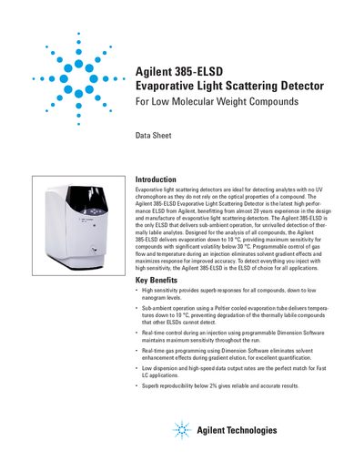 Agilent 385-ELSD Evaporative Light Scattering Detector Data Sheet
