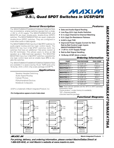 Maxim MAX4754/MAX4754A/MAX4755/MAX4756/MAX4756A Analog Switches Datasheet - cover page