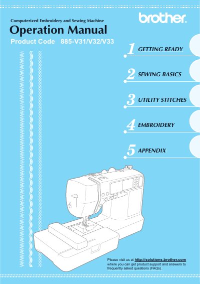 Brother 885-V31/V32/V33 Embroidery and Sewing Machine Operation Manual - cover page