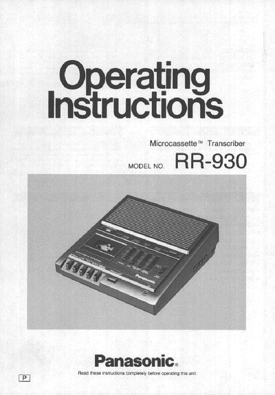 Panasonic RR-930 Microcassette Transcriber Operating Instructions - cover page