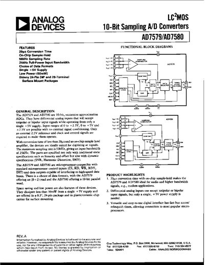 Analog Devices AD7579/AD7580 Datasheet - cover page