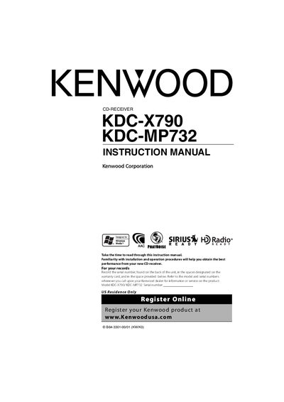 Kenwood KDC-X790 KDC-MP732 CD Receiver Instruction Manual - cover page