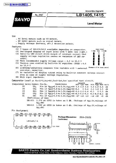 SANYO LB1405/LB1415 Level Meter Datasheet - cover page