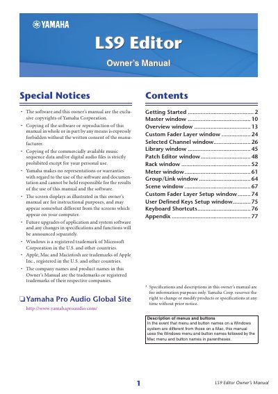 Yamaha LS9 Editor Owner's Manual - cover page