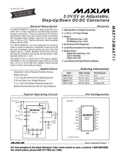 Maxim Integrated MAX710/MAX711 Step-Up/Down DC-DC Converter Datasheet - cover page