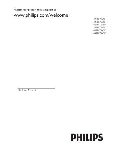 Philips 32PFL76x5H/42PFL76x5H/46PFL76x5H/32PFL76x5K/42PFL76x5K/46PFL76x5K TV User Manual - cover page