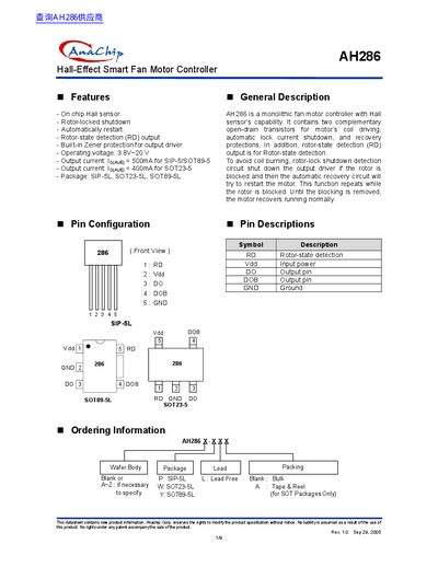 AnaChip AH286 Data Sheet - cover page