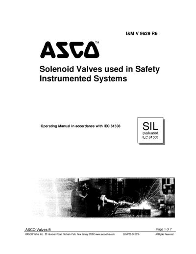 ASCO Solenoid Valves V 9629 R6 Operating Manual - cover page
