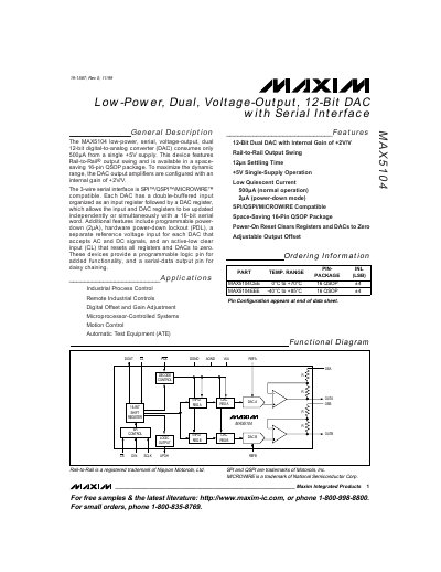 Maxim MAX5104 12‑Bit Dual DAC Datasheet - cover page