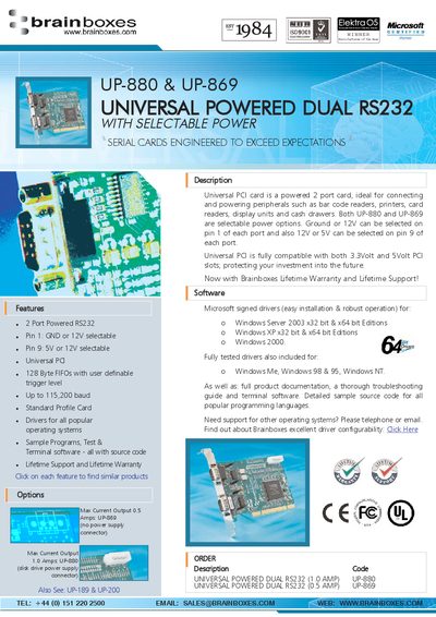 Brainboxes UP-880 & UP-869 User Manual - cover page