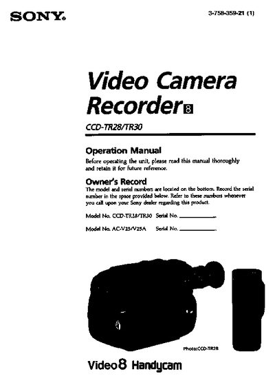 Sony CCD-TR28/TR30 Camcorder User Manual - cover page