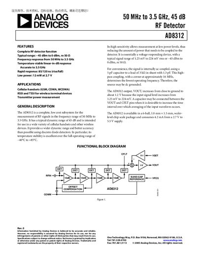 Analog Devices AD8312 Datasheet - cover page
